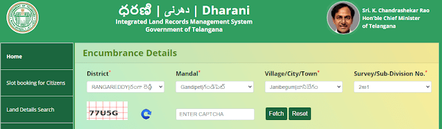 land encumbrance details search telangana dharani
